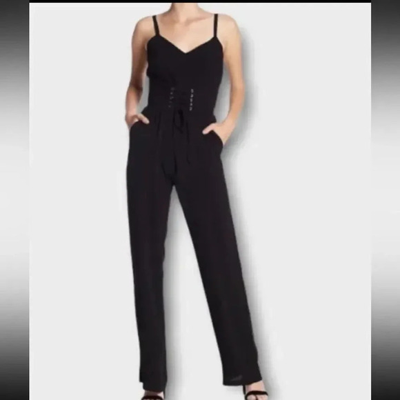 WAYF RIPLEY BLACK CORSET WAIST SLEEVELESS WIDE LEG JUMPSUIT WITH POCKETs SMALL - Picture 8 of 10